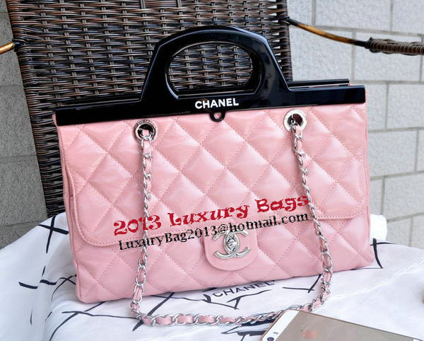 Chanel Shopping Bag Iridescent Leather Rigid Handles A92580 Pink