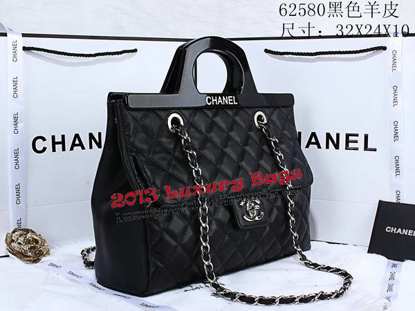 Chanel Shopping Bag Sheepskin Leather Rigid Handles A62580 Black