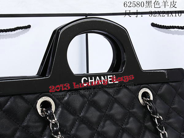 Chanel Shopping Bag Sheepskin Leather Rigid Handles A62580 Black