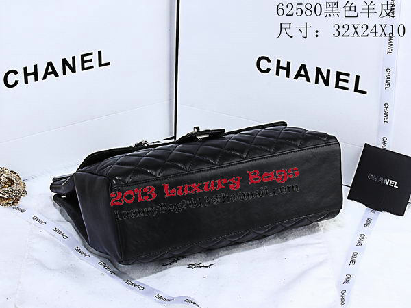 Chanel Shopping Bag Sheepskin Leather Rigid Handles A62580 Black