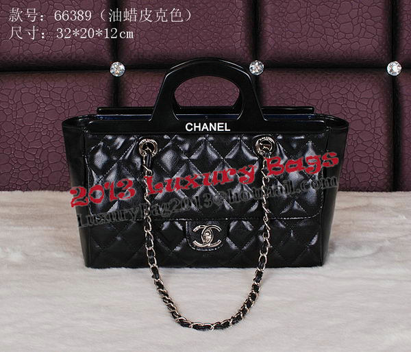 Chanel Shopping Bag Iridescent Leather Rigid Handles A66389 Black