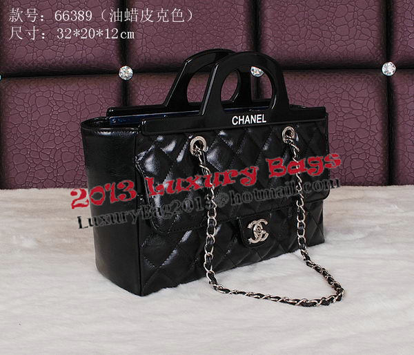 Chanel Shopping Bag Iridescent Leather Rigid Handles A66389 Black