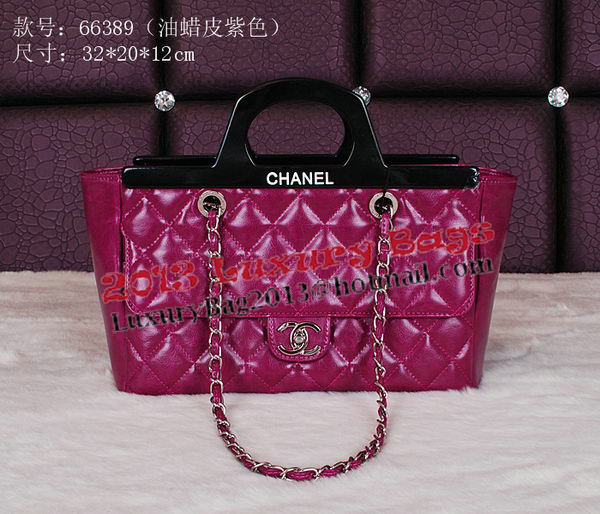 Chanel Shopping Bag Iridescent Leather Rigid Handles A66389 Purple