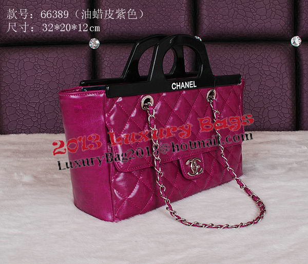 Chanel Shopping Bag Iridescent Leather Rigid Handles A66389 Purple