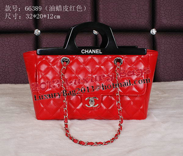 Chanel Shopping Bag Iridescent Leather Rigid Handles A66389 Red