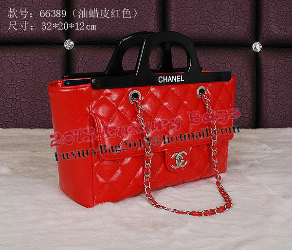Chanel Shopping Bag Iridescent Leather Rigid Handles A66389 Red