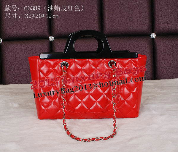 Chanel Shopping Bag Iridescent Leather Rigid Handles A66389 Red