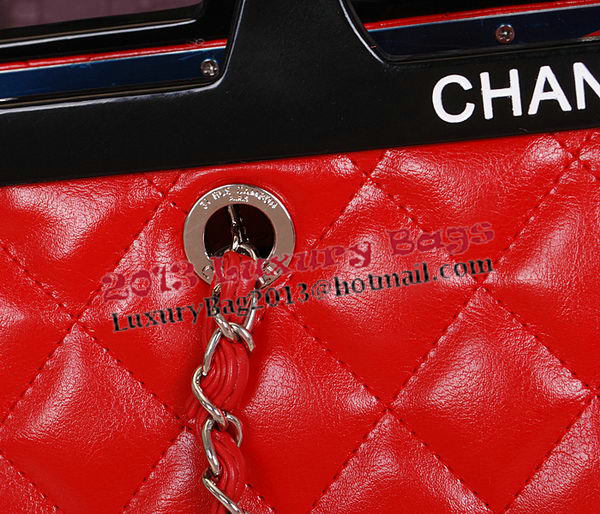 Chanel Shopping Bag Iridescent Leather Rigid Handles A66389 Red