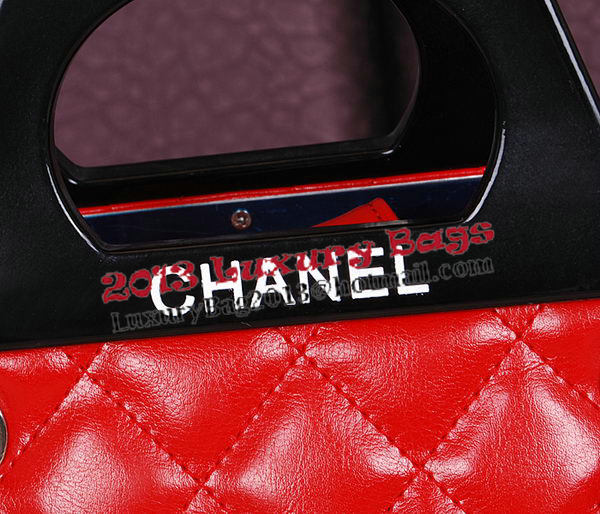 Chanel Shopping Bag Iridescent Leather Rigid Handles A66389 Red