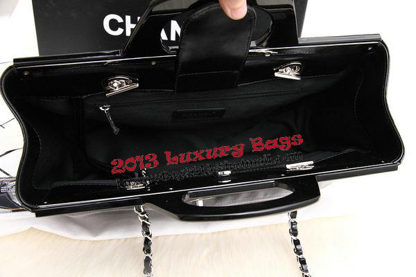 Chanel Shopping Bag Iridescent Leather Rigid Handles CHA1276 Black
