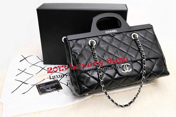 Chanel Shopping Bag Iridescent Leather Rigid Handles CHA1276 Black