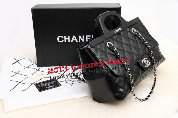 Chanel Shopping Bag Iridescent Leather Rigid Handles CHA1276 Black