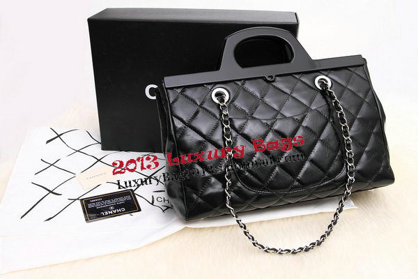 Chanel Shopping Bag Iridescent Leather Rigid Handles CHA1276 Black