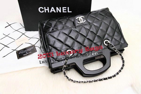 Chanel Shopping Bag Iridescent Leather Rigid Handles CHA1276 Black