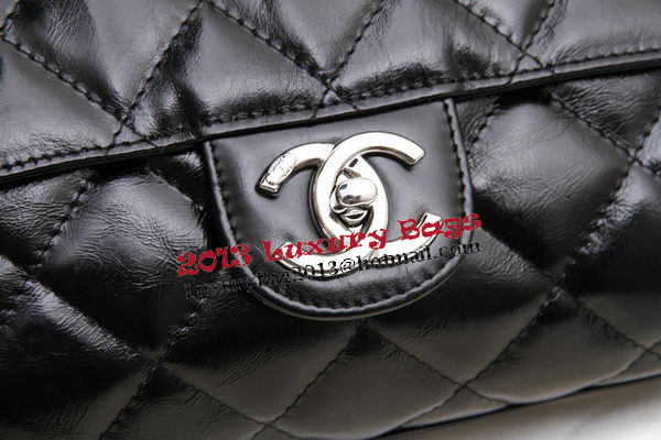 Chanel Shopping Bag Iridescent Leather Rigid Handles CHA1276 Black