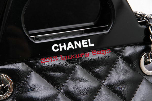 Chanel Shopping Bag Iridescent Leather Rigid Handles CHA1276 Black