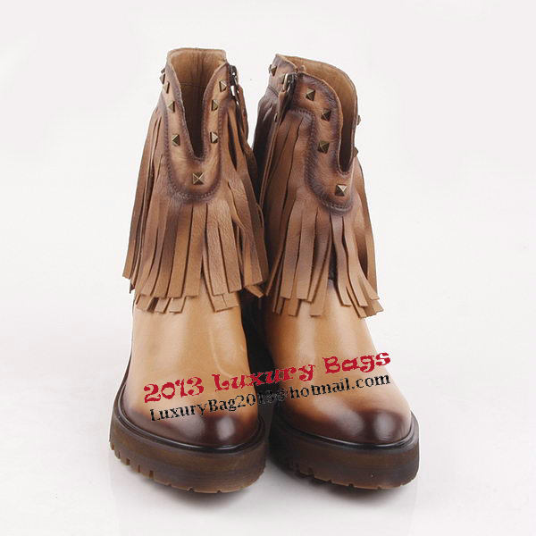 Valentino Tassels Calfskin Leather Ankle Boot VT204 Apricot