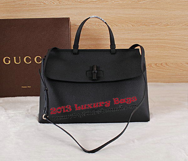 Gucci Bamboo Daily Leather Top Handle Bags 370830 Black