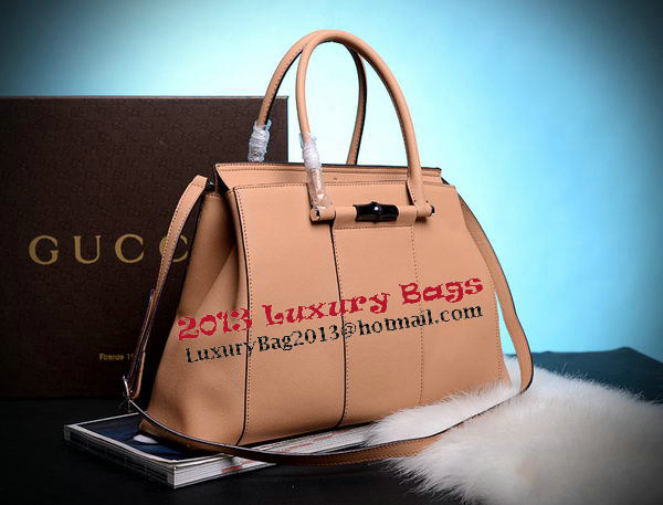 Gucci Lady Bamboo Leather Top Handle Bag 370815 Apricot