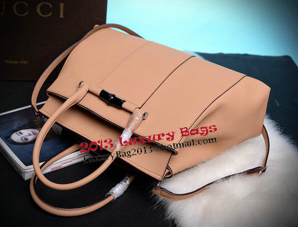 Gucci Lady Bamboo Leather Top Handle Bag 370815 Apricot