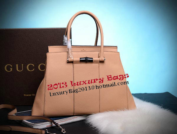 Gucci Lady Bamboo Leather Top Handle Bag 370815 Apricot