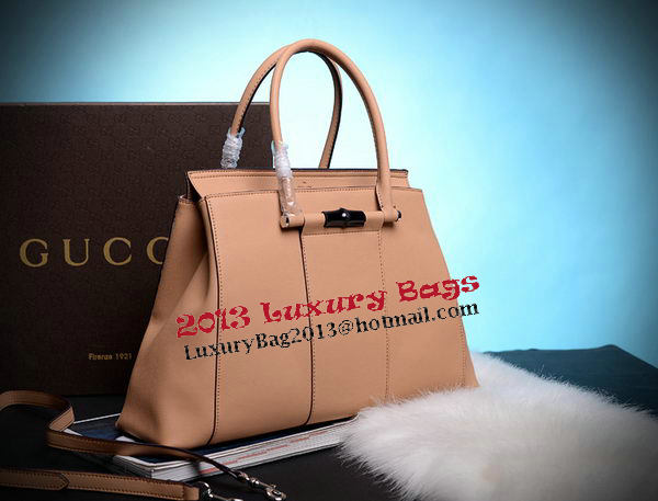 Gucci Lady Bamboo Leather Top Handle Bag 370815 Apricot