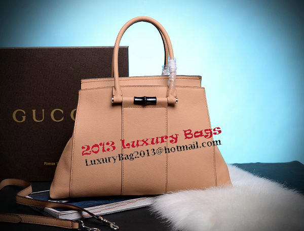 Gucci Lady Bamboo Leather Top Handle Bag 370815 Apricot