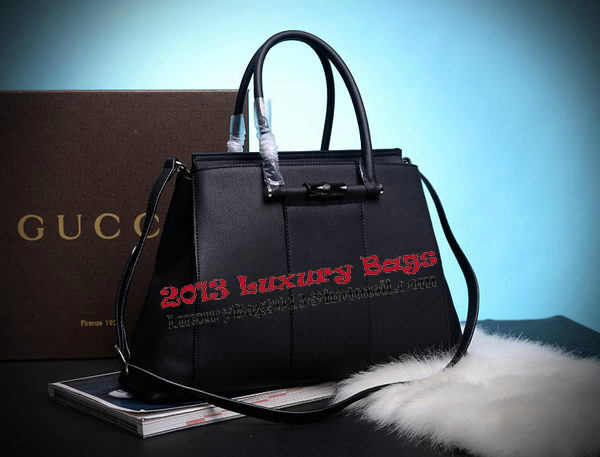 Gucci Lady Bamboo Leather Top Handle Bag 370815 Black