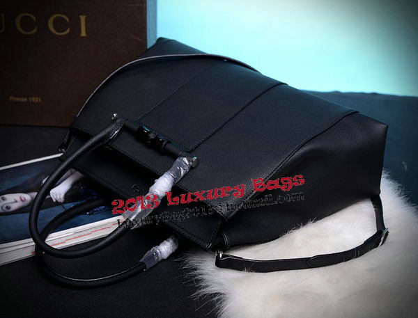 Gucci Lady Bamboo Leather Top Handle Bag 370815 Black