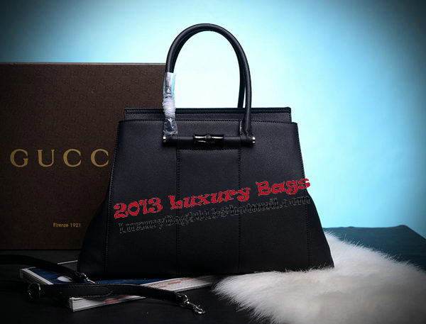 Gucci Lady Bamboo Leather Top Handle Bag 370815 Black