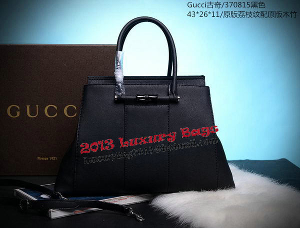 Gucci Lady Bamboo Leather Top Handle Bag 370815 Black