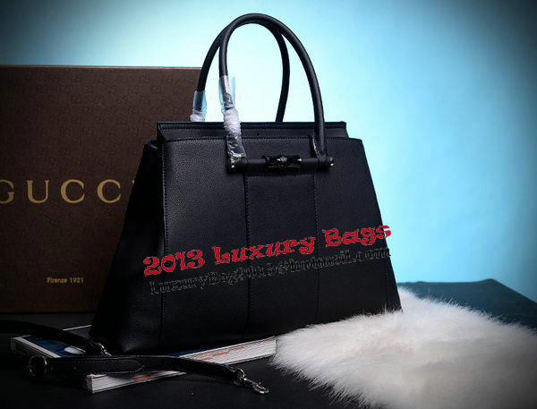 Gucci Lady Bamboo Leather Top Handle Bag 370815 Black