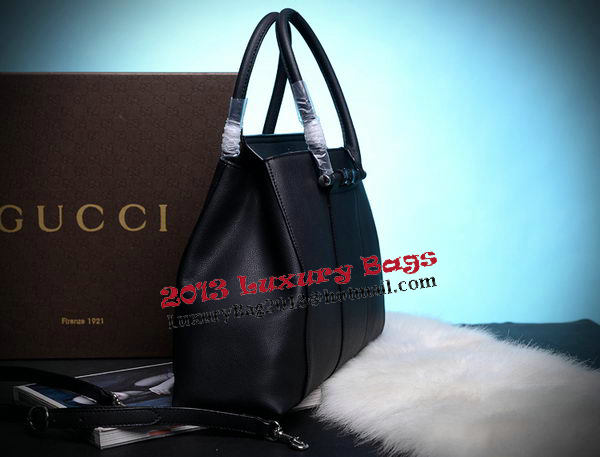 Gucci Lady Bamboo Leather Top Handle Bag 370815 Black