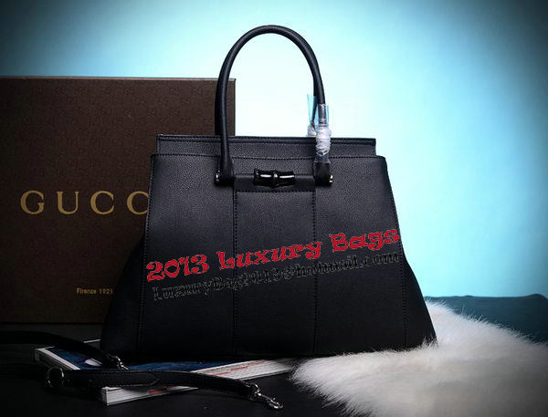 Gucci Lady Bamboo Leather Top Handle Bag 370815 Black