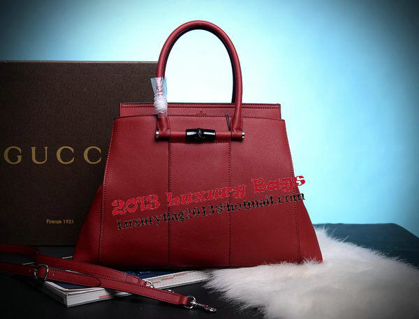 Gucci Lady Bamboo Leather Top Handle Bag 370815 Red