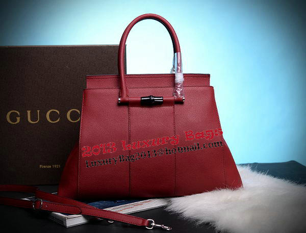 Gucci Lady Bamboo Leather Top Handle Bag 370815 Red