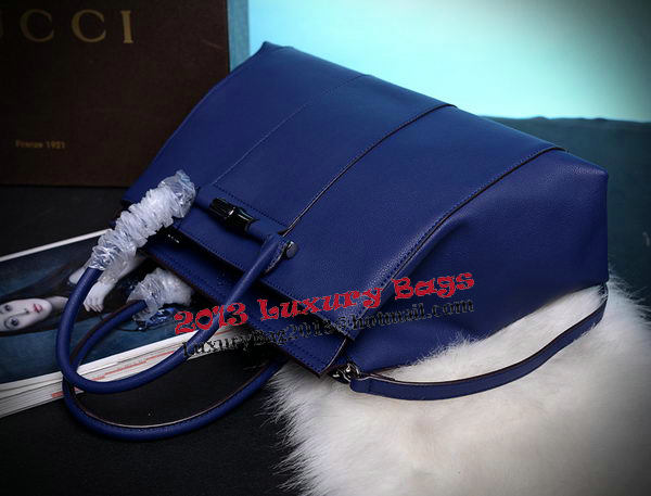 Gucci Lady Bamboo Leather Top Handle Bag 370815 Royal