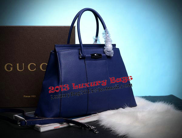 Gucci Lady Bamboo Leather Top Handle Bag 370815 Royal