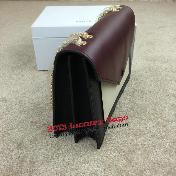 Celine Pocket Handbag Seashell Smooth Calfskin 175383 Black&White&Burgundy