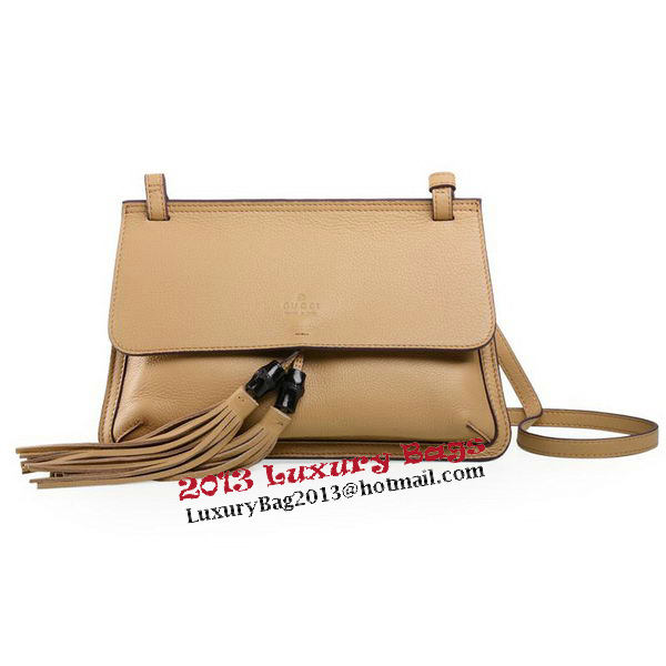 Gucci Bamboo Daily Leather Flap Shoulder Bag 370826 Apricot
