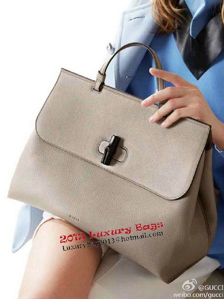 Gucci Bamboo Daily Leather Top Handle Bag 370830 Grey