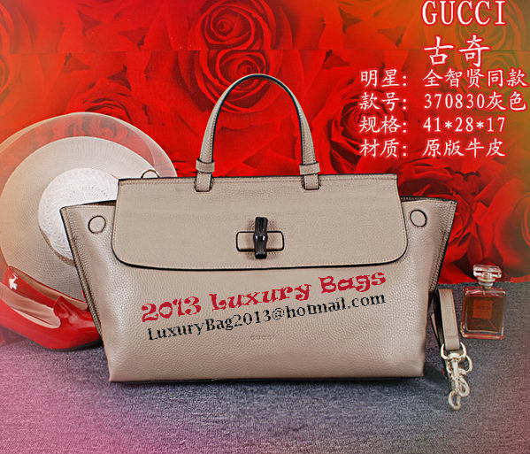 Gucci Bamboo Daily Leather Top Handle Bag 370830 Grey