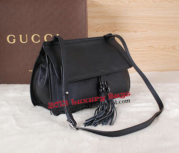 Gucci Bamboo Daily Leather Flap Shoulder Bags 370815 Black