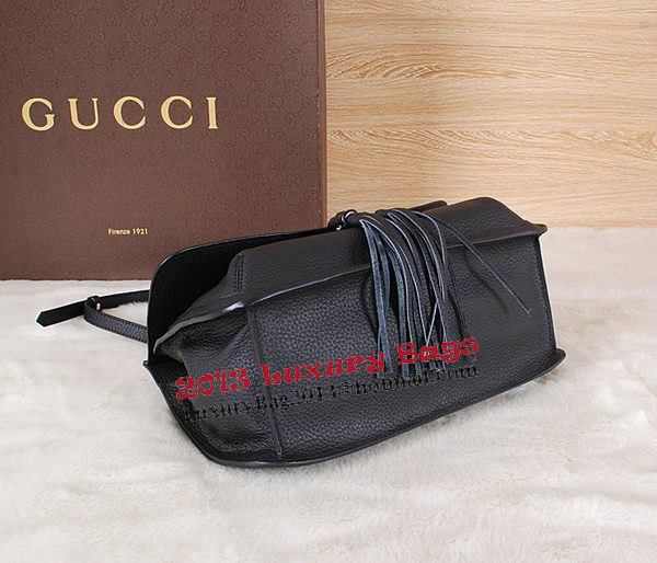 Gucci Bamboo Daily Leather Flap Shoulder Bags 370815 Black