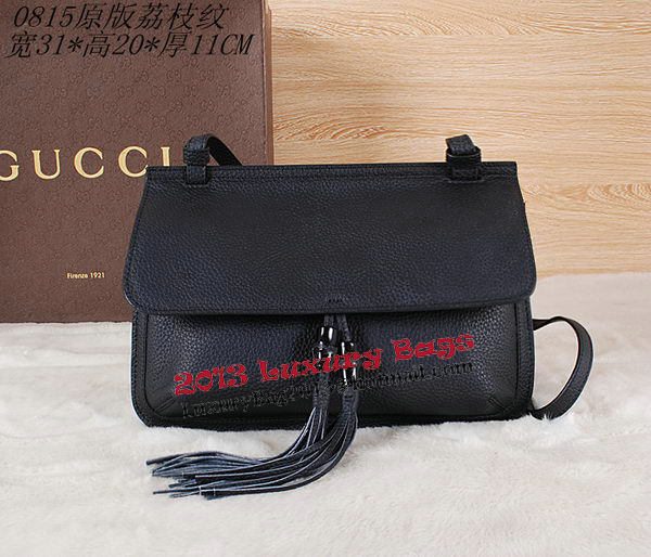 Gucci Bamboo Daily Leather Flap Shoulder Bags 370815 Black