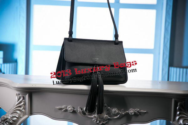 Gucci Bamboo Daily Leather Flap Shoulder Bags 370826 Black