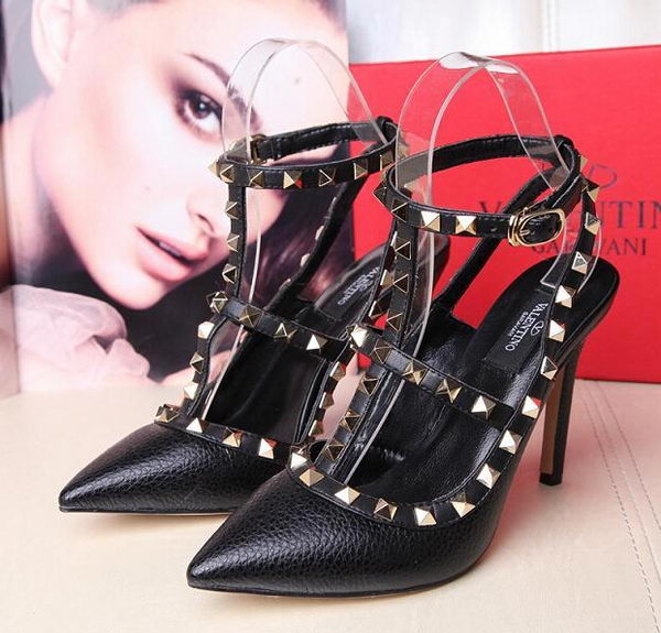 Valentino Litchi Leather Rivet 100mm Sandal VT263YZM Black