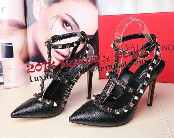 Valentino Litchi Leather Rivet 100mm Sandal VT263YZM Black