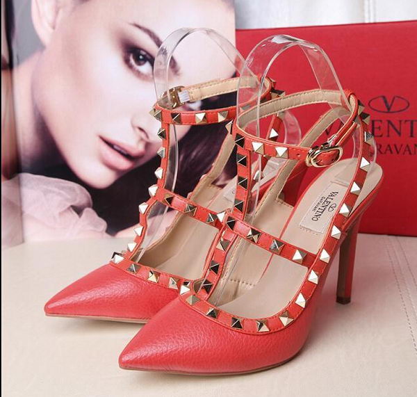 Valentino Litchi Leather Rivet 100mm Sandal VT263YZM Orange