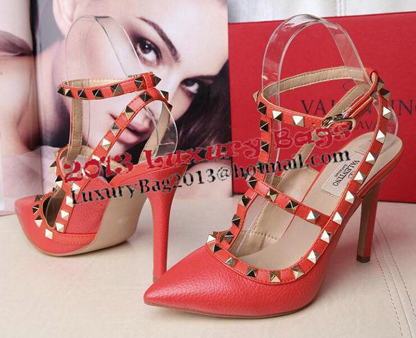 Valentino Litchi Leather Rivet 100mm Sandal VT263YZM Orange